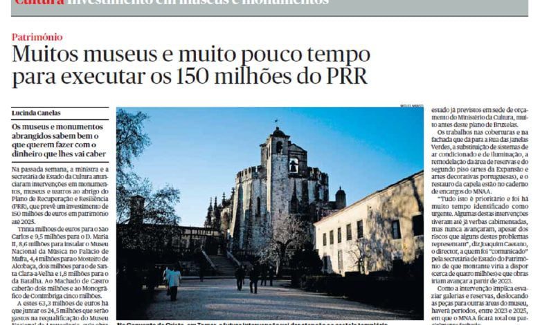 Quatro milhões da “bazuca” vêm para o Convento de Cristo convento