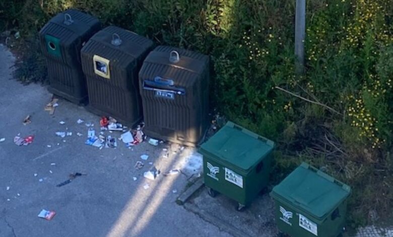 Lixo espalhado no chão após a recolha nos ecopontos lixo IMG 5230