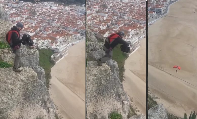 Praticante de base-jumping lança-se do sítio da Nazaré (c/ vídeo) nazare 789