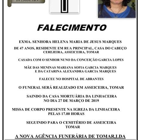 Helena Marques vai a sepultar nesta quarta feira HELENA MARIA DE JESUS MARQUES