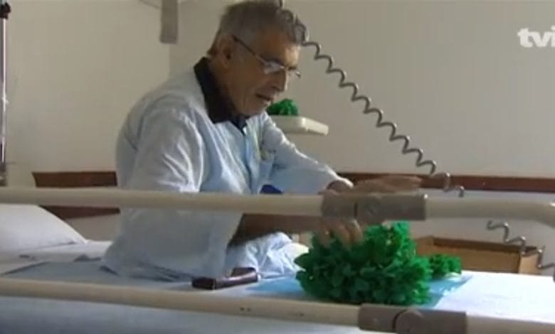Doentes fazem flores para a Festa dos Tabuleiros hospital flores tabuleiros
