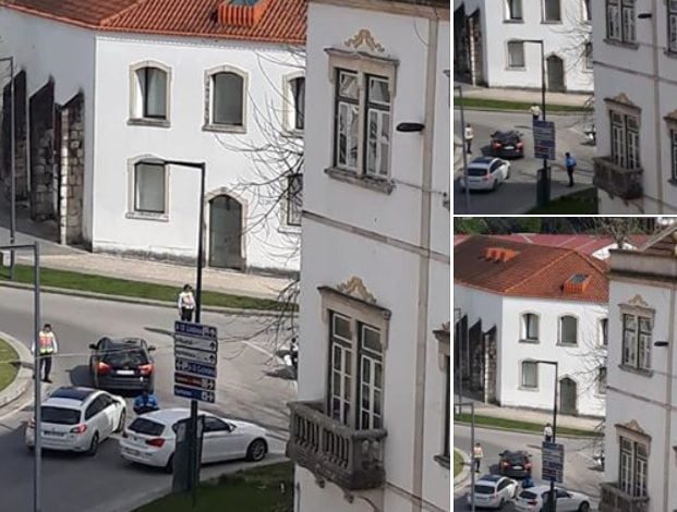 Polícia na rua a controlar automobilistas psp rotunda corona