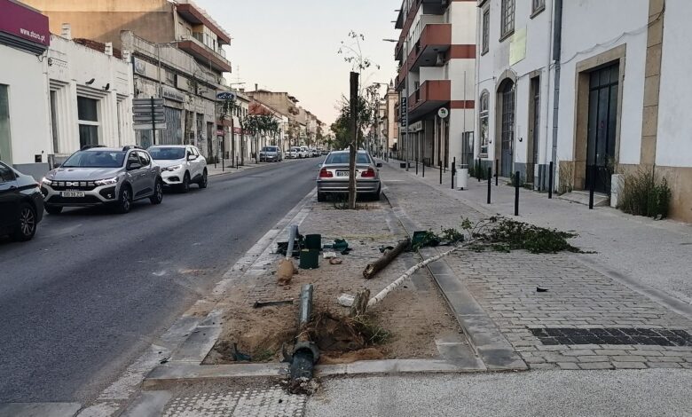 Carro derruba semáforo, árvore e sinal de trânsito despiste aral IMG 20230822 195314