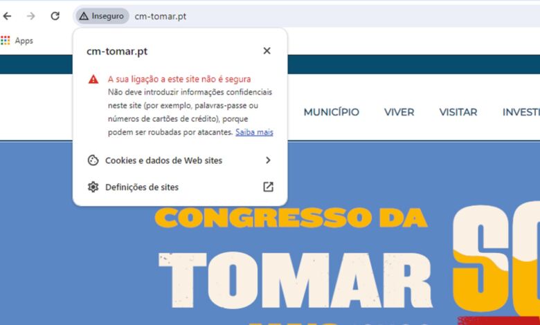 Site da câmara de Tomar não é seguro site cmt