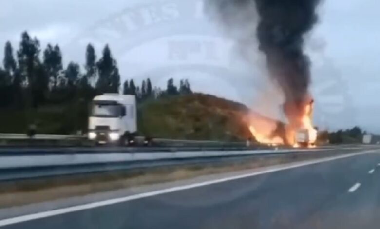 Incêndio destrói galera de camião na A23 (c/ vídeo) a23 543