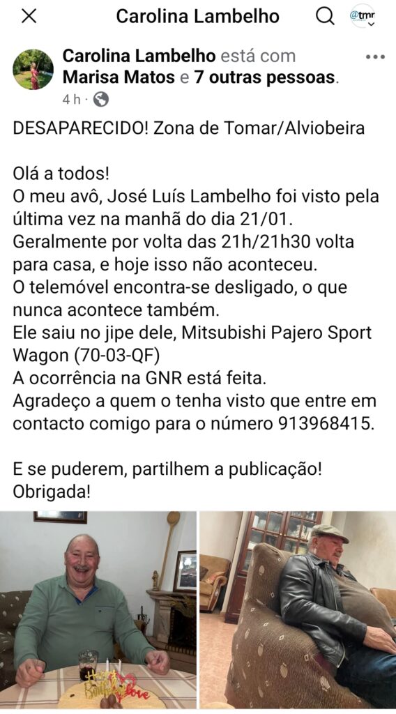 Idoso dado como desaparecido passou a noite dentro do carro Screenshot 20250122 071642 Facebook
