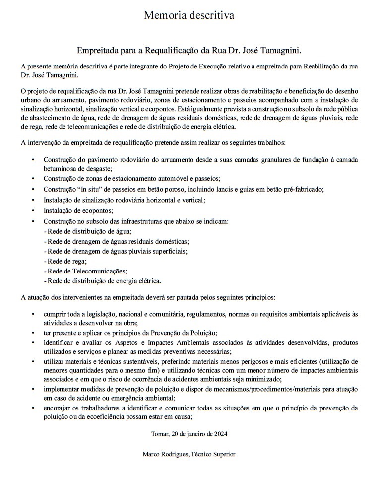 Projeto rua jose tamagnini memoria descritiva