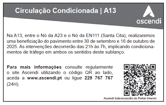 Obras na A13 condicionam trânsito a13